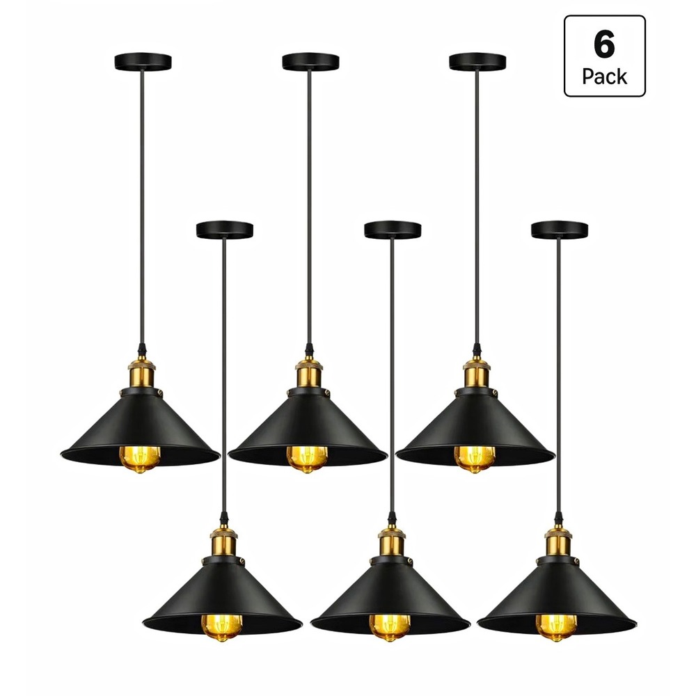 Rustic Dome Pendant Ceiling Lights 6 Pack Black/Gold Adjustable Cable